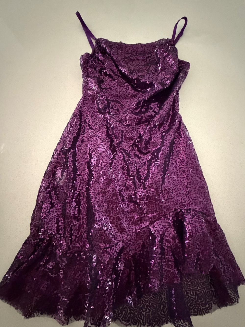 Purple Sequin Slip Dress with Cowl Neck